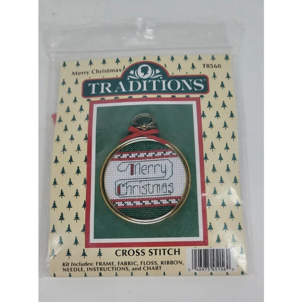 Traditions Merry Christmas Cross Stitch Ornament Kit T8560 Red Green Vintage DIY
